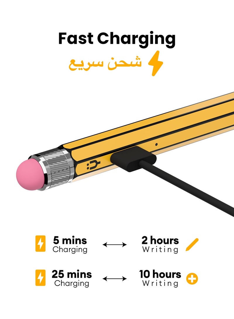 تاينيموس قلم ايباد بنسل برو سكتش ستايلس إلكتروني رقمي نشط ذكي بميزة شحن سريع و رفض راحة اليد لجهاز أبل ايباد 2018 وما بعد أسود وأصفر - Image 3